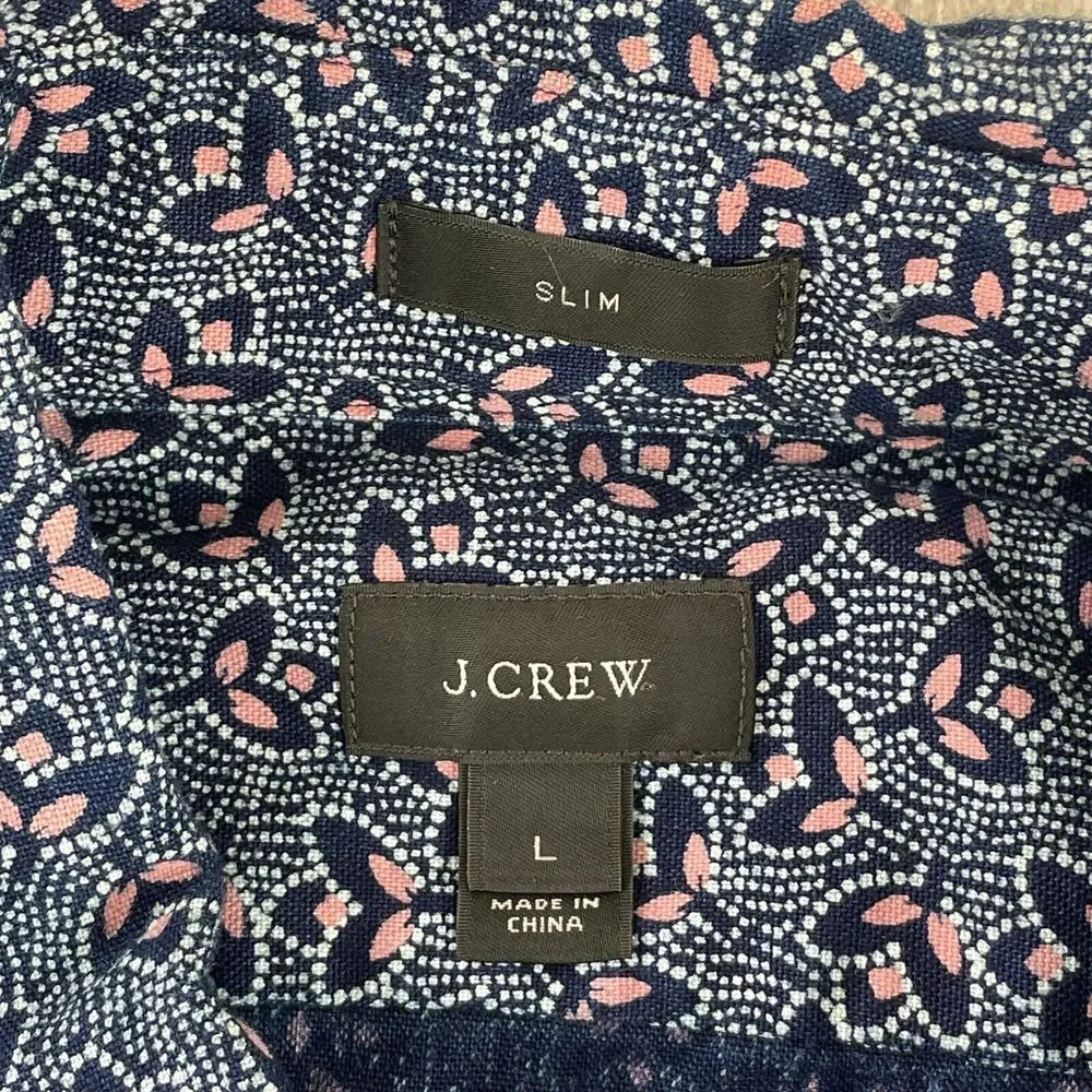 J Crew‎ Shirt Men Large Blue Floral AOP Slim Fit Long Sleeve Casual Preppy